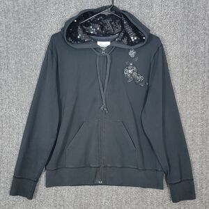 Holland America Line Hoodie Womens XL Black Full Zip Sequin Hooded Jacket